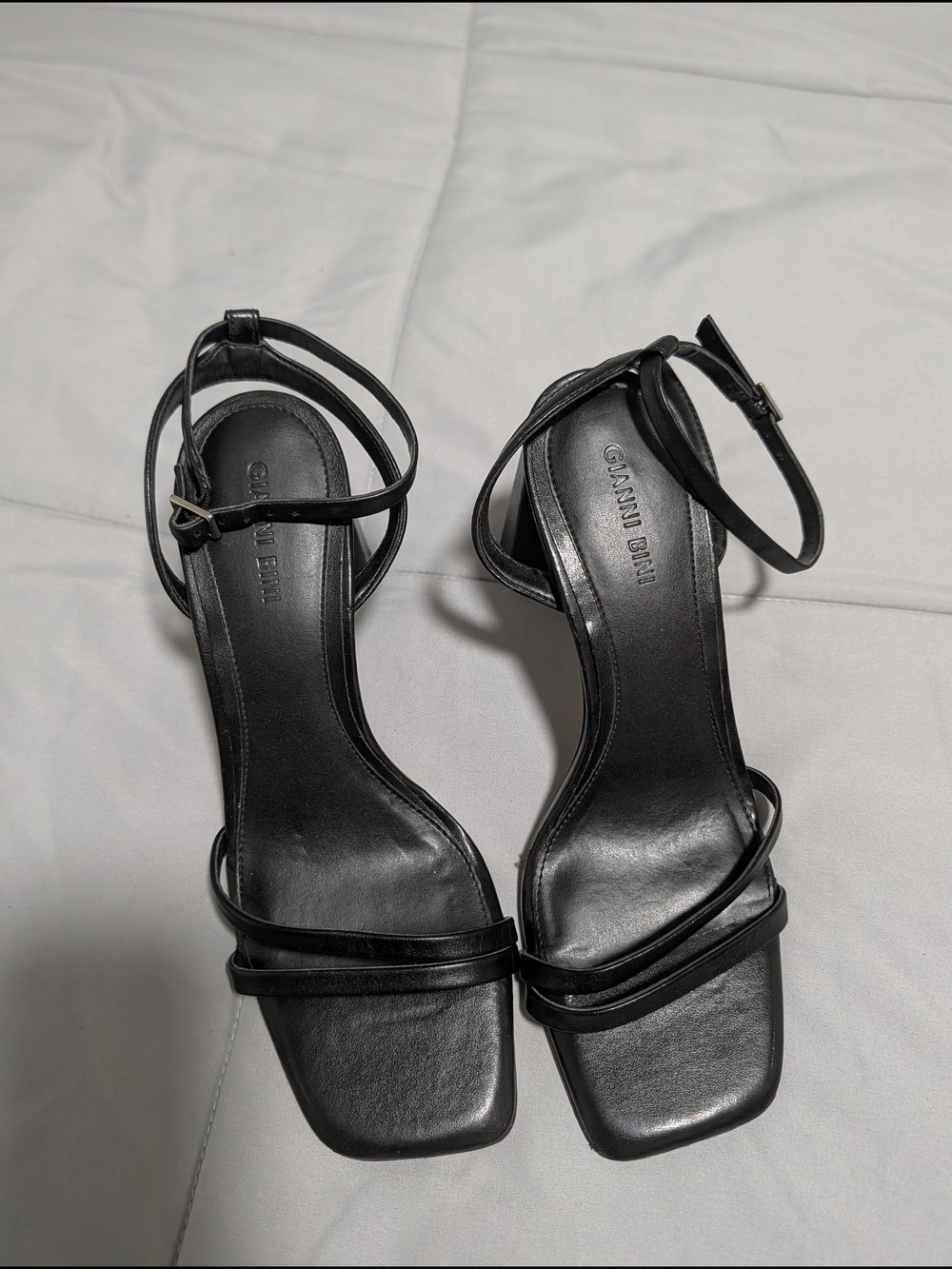 Gianni Bini Black Strappy Square-Toe Heeled Sandals